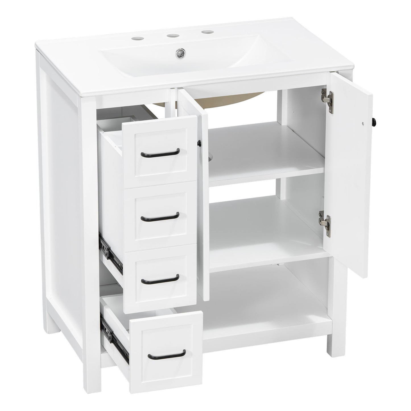Bathroom Vanity With Sink Top, Bathroom Vanity Cabinet With 2 Doors And 2 Drawers, Open Shelf