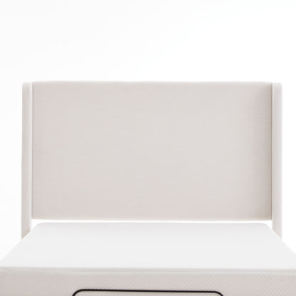 Caron - Queen Size Upholstered Wingback Bed With Adjustable Base Bundle Set - Ivory