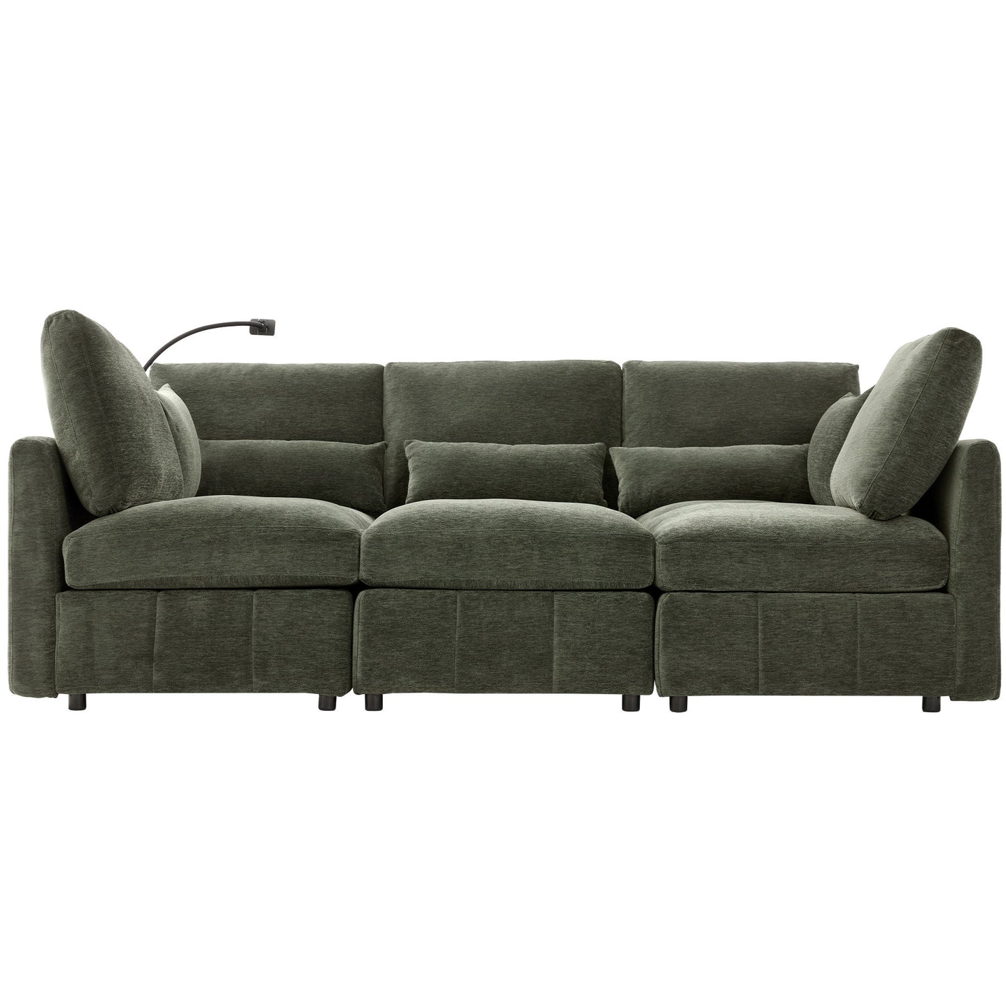 Modern Modular U-Shaped Sofa Bed With Movable Ottoman, USB Ports, Phone Holder