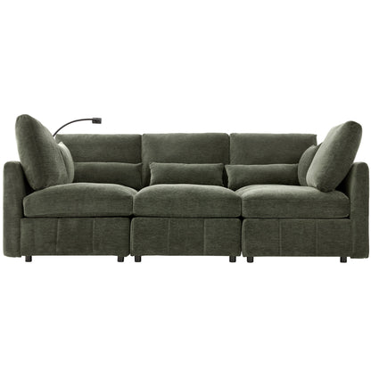 Modern Modular U-Shaped Sofa Bed With Movable Ottoman, USB Ports, Phone Holder