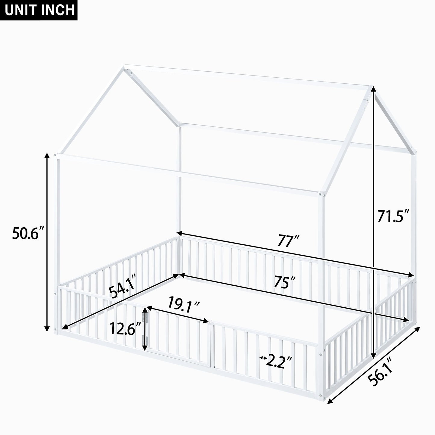Metal House Bed With Fence And Door
