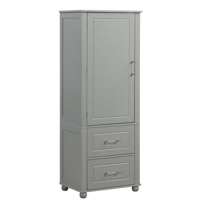 Tall Freestanding Bathroom Storage Cabinet With 2 Drawers And Adjustable Shelf