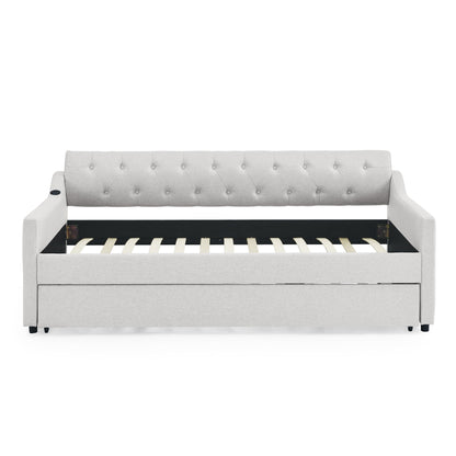 Size Upholstered Daybed With Trundle And USB Charging Armrest