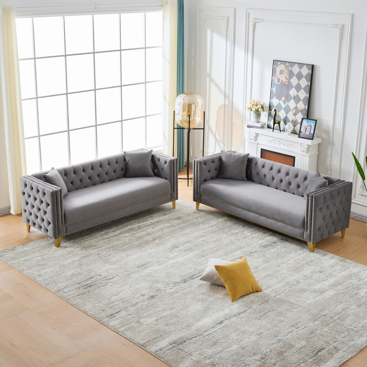 Deep Seat Sofa With Button Nailhead, Square Arm Couches