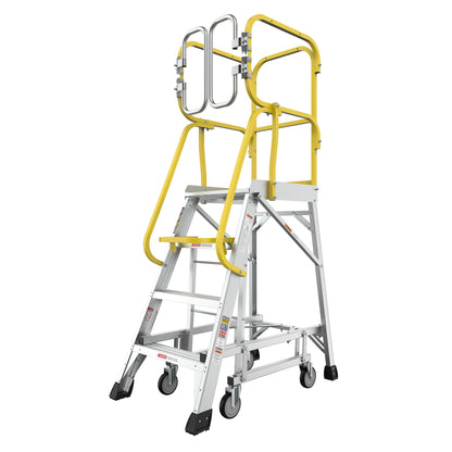 Heavy Duty Aluminum Rolling Platform Ladder With Steps, 375Lbs Capacity
