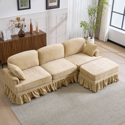 Cloud Sofa With Removable Ruffled Skirt With Ottoman And Flared Arms