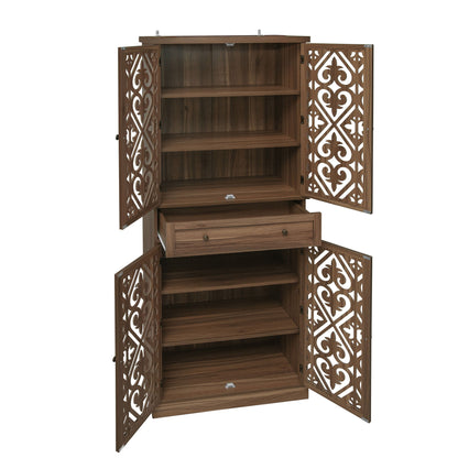 4 Door Cabinet With 1 Drawer, With 4 Adjustable Inner Shelves, Storage Cabinet
