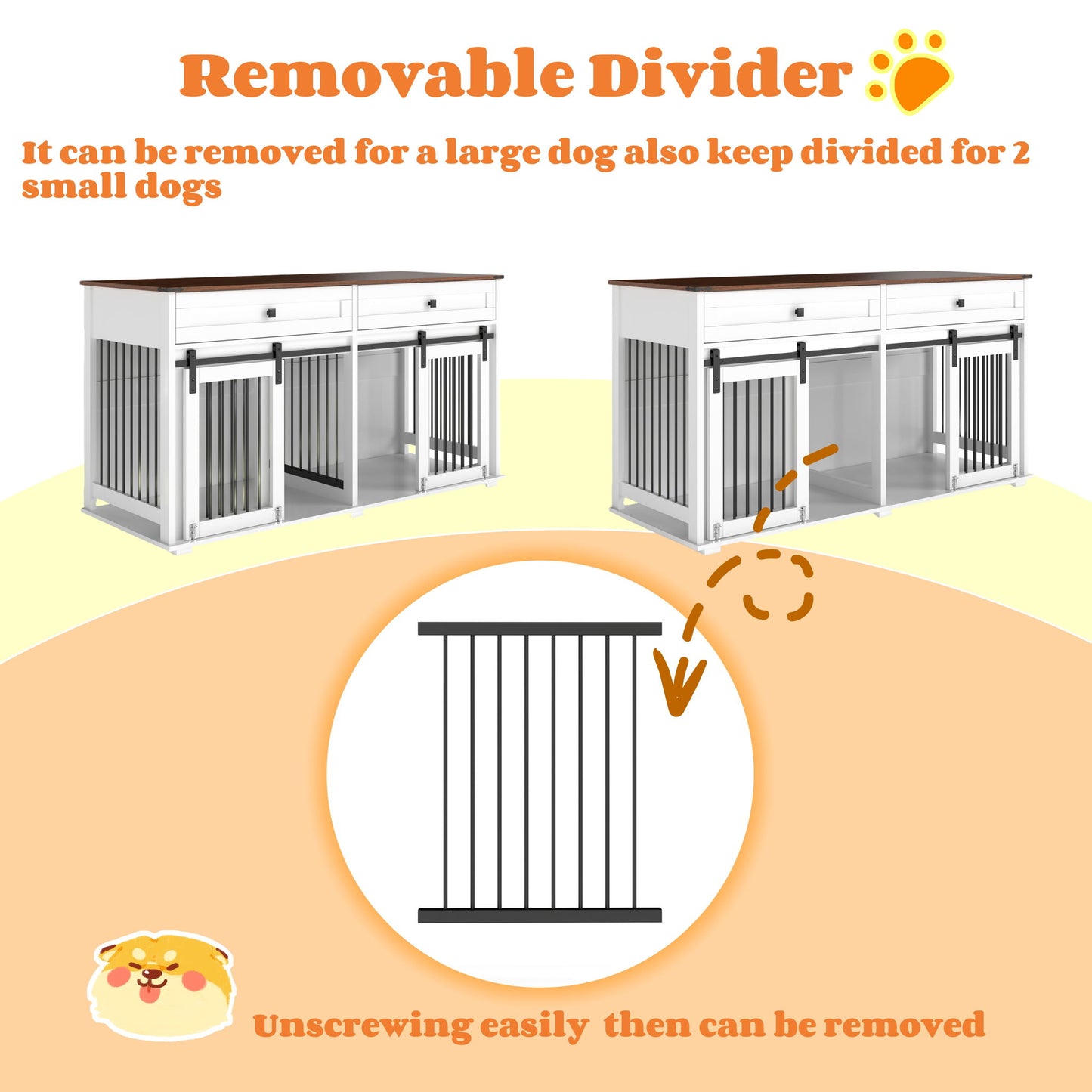 Large Dog Crate, Water Resistant Indoor Pets Furniture Double Dog Crates - Brown White