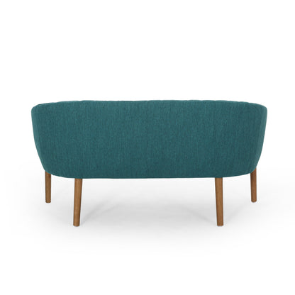 Mid Century Modern Loveseat With Channel Stitched Backrest