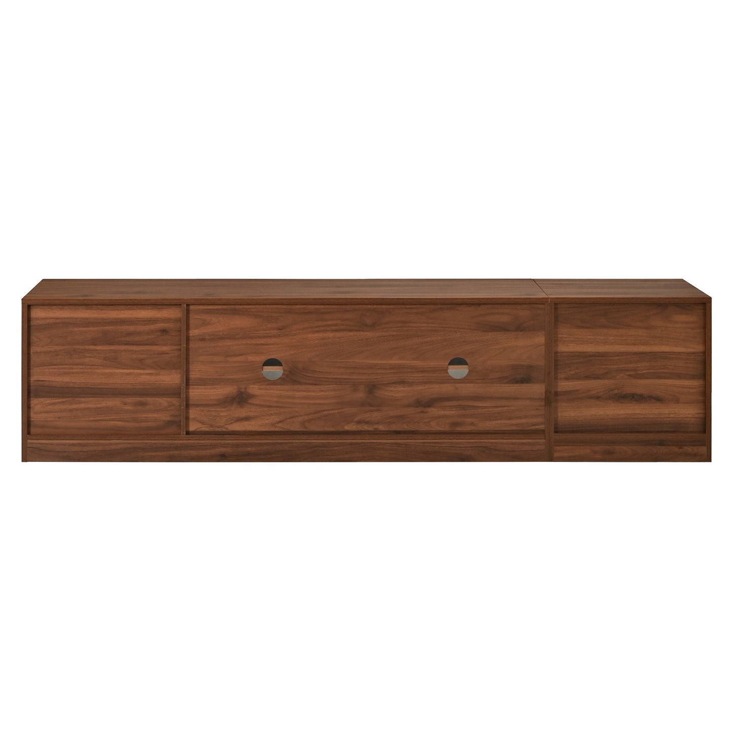 TV Stand, Media Console With Glass Doors And LED Lights, Adjustable Shelf Storage - Walnut