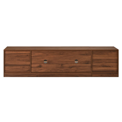 TV Stand, Media Console With Glass Doors And LED Lights, Adjustable Shelf Storage - Walnut