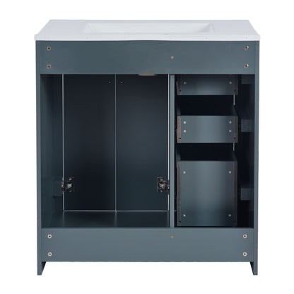 Ceramic Sink Combo, Freestanding Vanity Set With 3 Drawers & Soft Closing Doors