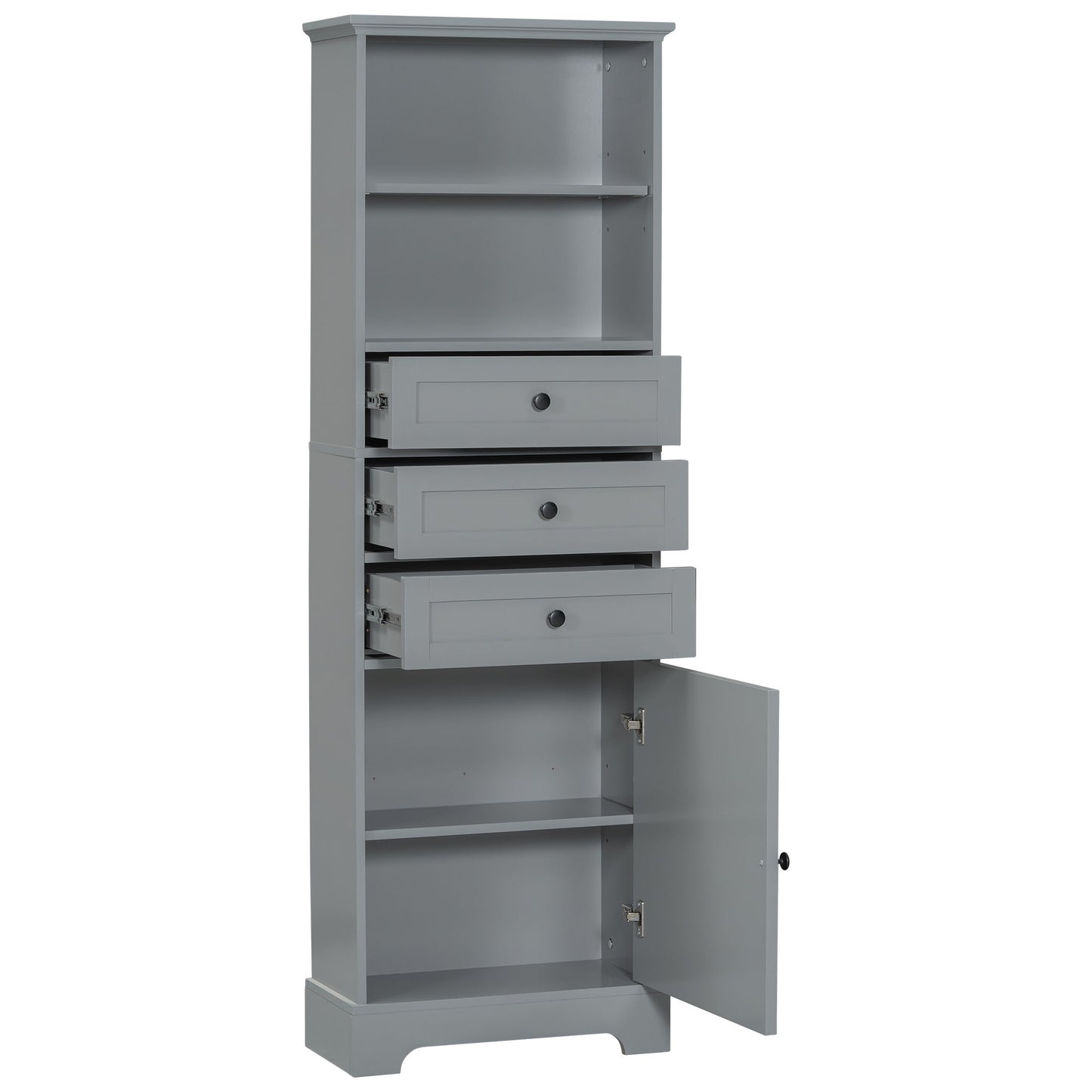 Tall Storage Cabinet With 3 Drawers And Adjustable Shelves For Bathroom