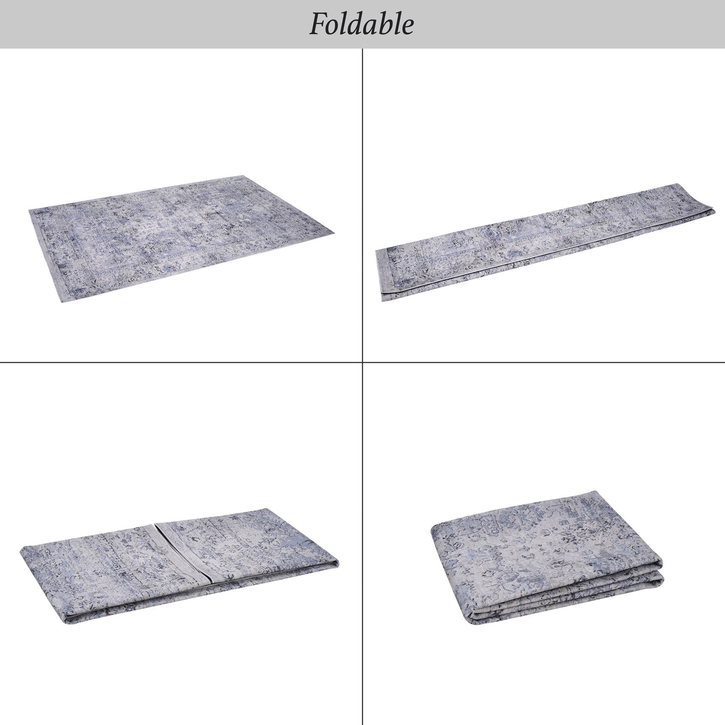 Maval - 8' X 10' Washable Area Rug - Blue / Cream