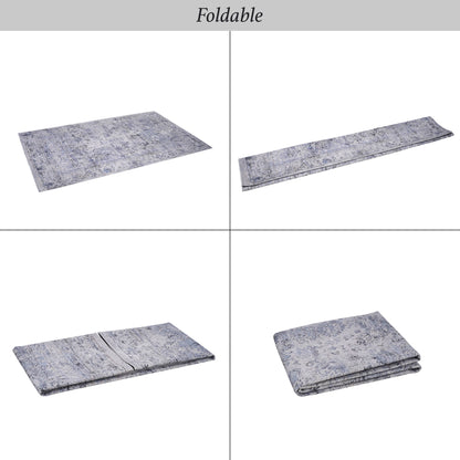 Maval - 8' X 10' Washable Area Rug - Blue / Cream