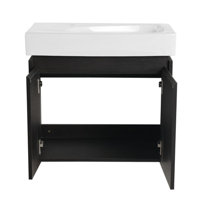 Modern Bathroom Vanity With Ceramic Basin, Wall Mounted Floating Sink Combo, Storage Cabinet