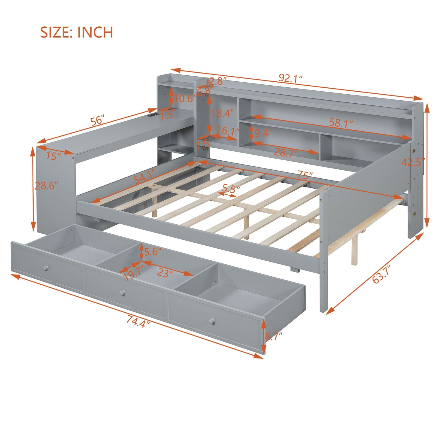 Daybed With 3 Drawers USB Ports And Desk