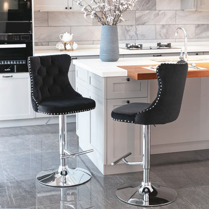 Swivel Barstools Adjusatble Seat Height From 25-33", Modern Upholstered Base Bar Stools With Backs Comfortable Tufted For Home Pub And Kitchen Island (Set of 2)