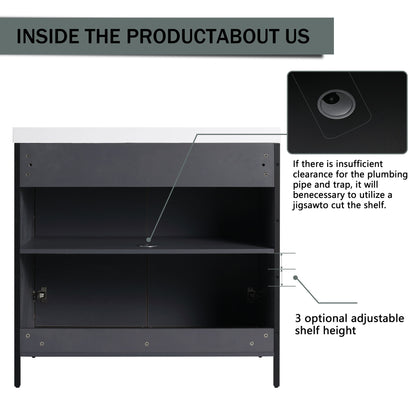 Modern Freestanding Bathroom Vanity With Resin Sink & Soft Close Cabinet Doors