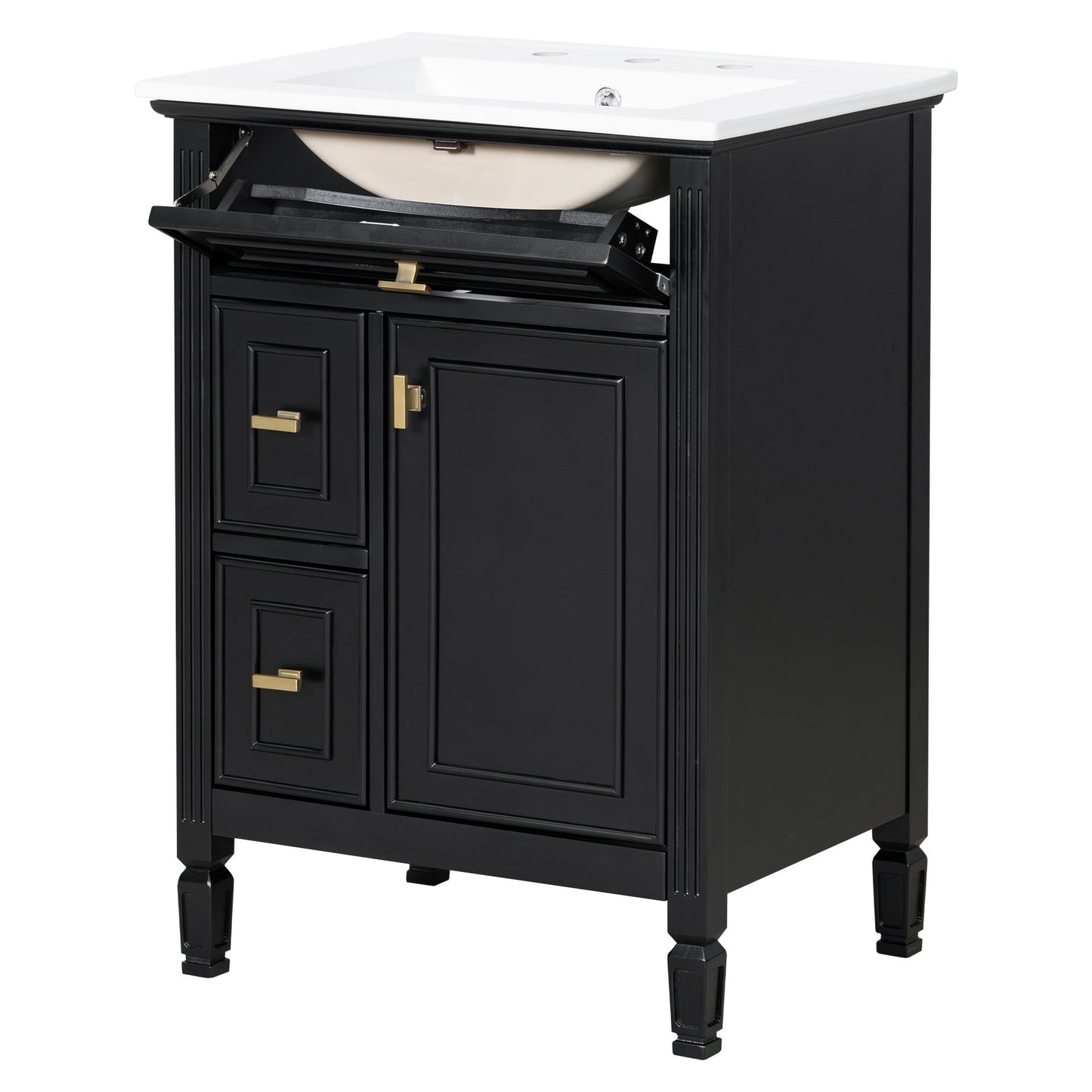 Modern Bathroom Vanity With Sink, Flip Drawer, 2 Drawers, Adjustable Shelf