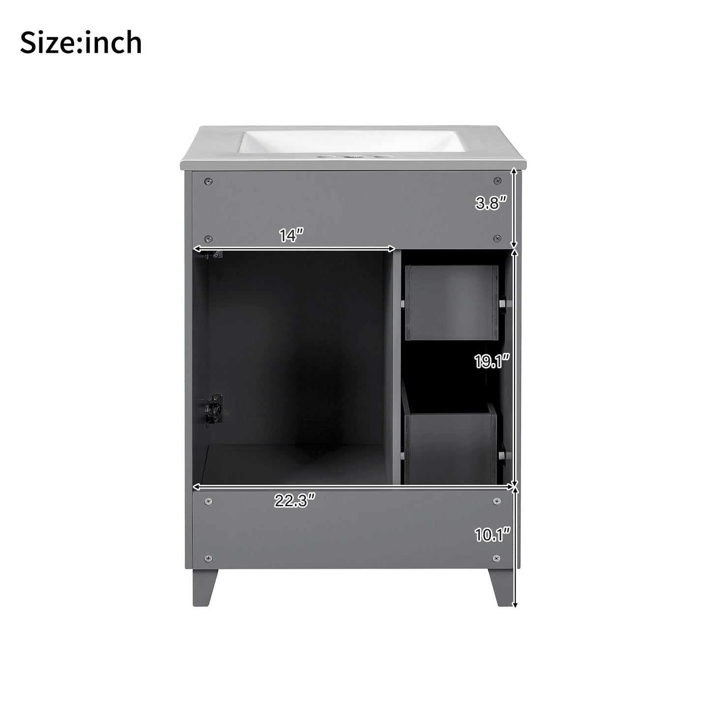 Transitional Style Bathroom Vanity Cabinet With Ceramic Sink