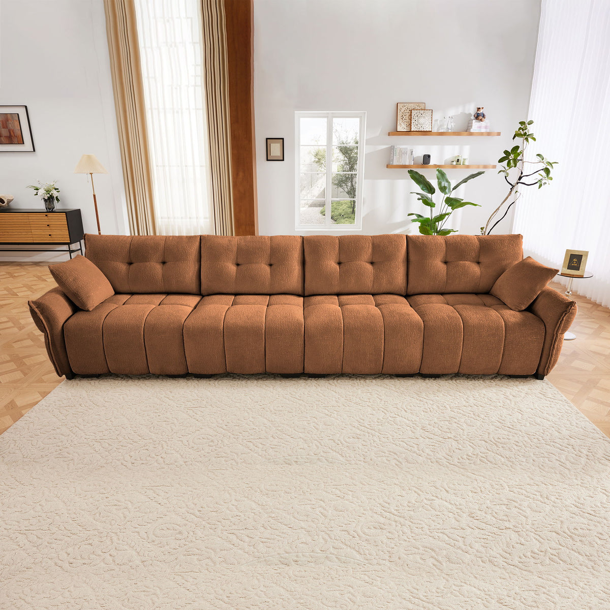 Modern Sofa & Pillows, Textured Cover, High Rebound Cushions