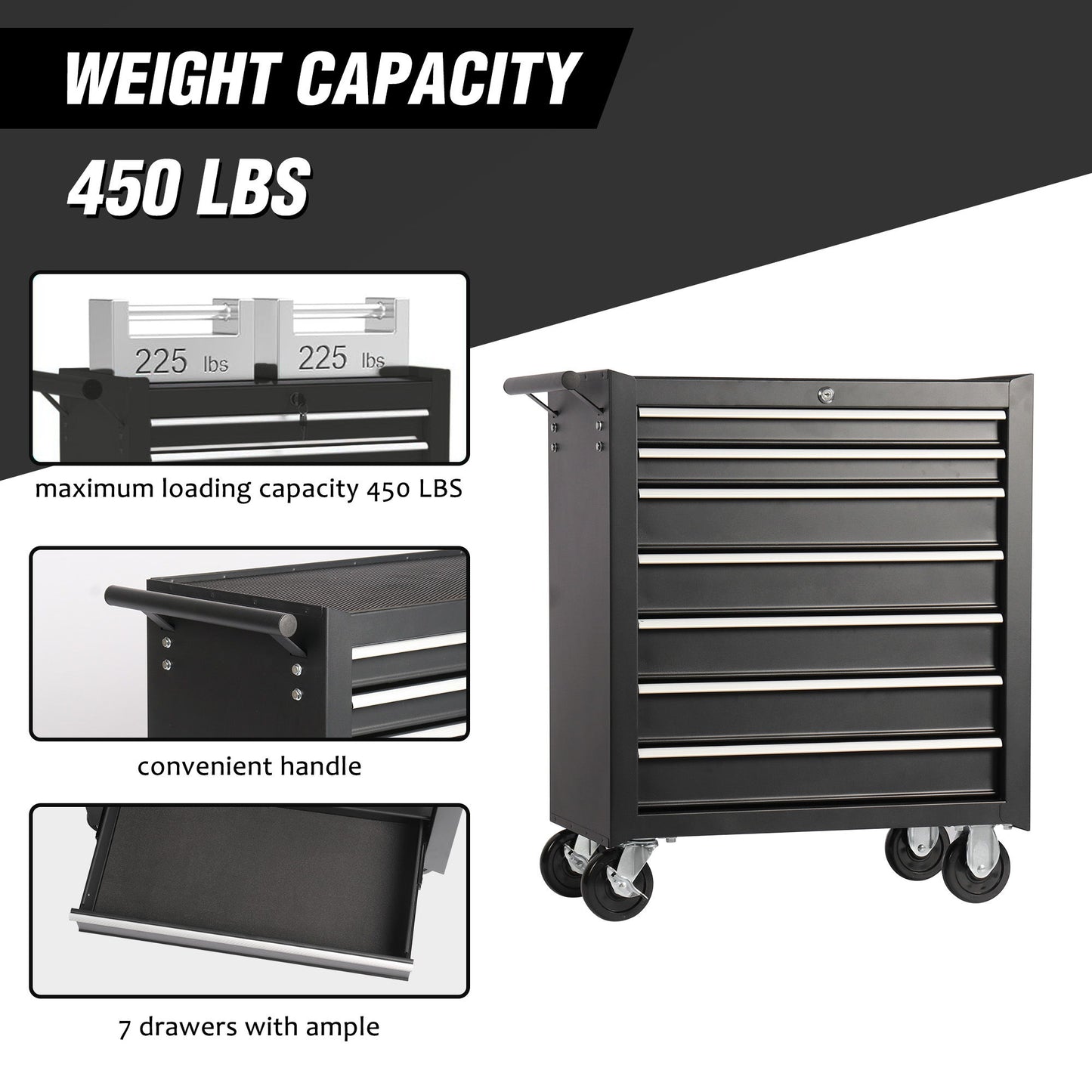 7 Drawer Rolling Tool Chest With Wheels, Multifunctional Tool Box And Storage