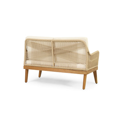 Hueber - Outdoor And Rope 4 Seater Chat Set With Cushions - Teak