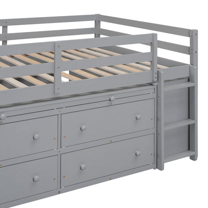 Loft Bed With Retractable Writing Desk And 4 Drawers, With Lateral Portable Desk And Shelves