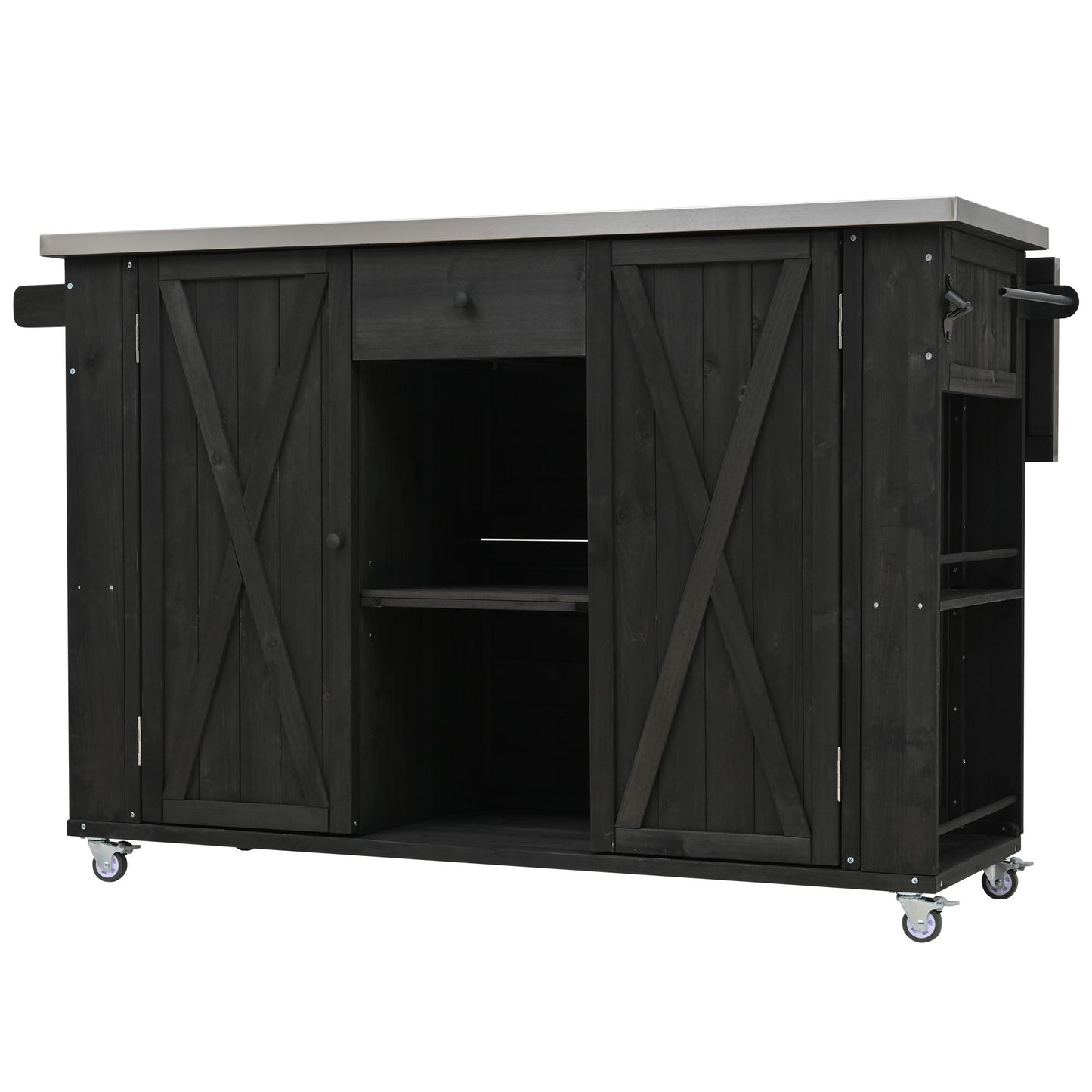 Outdoor Kitchen Island With Stainless Steel Top, Ample Storage Space, Towel And Spice Racks And A Bottle Opener