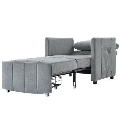 Upholstered Convertible Sleeper Sofa With 5 Position Backrest, Side Pockets, Storage