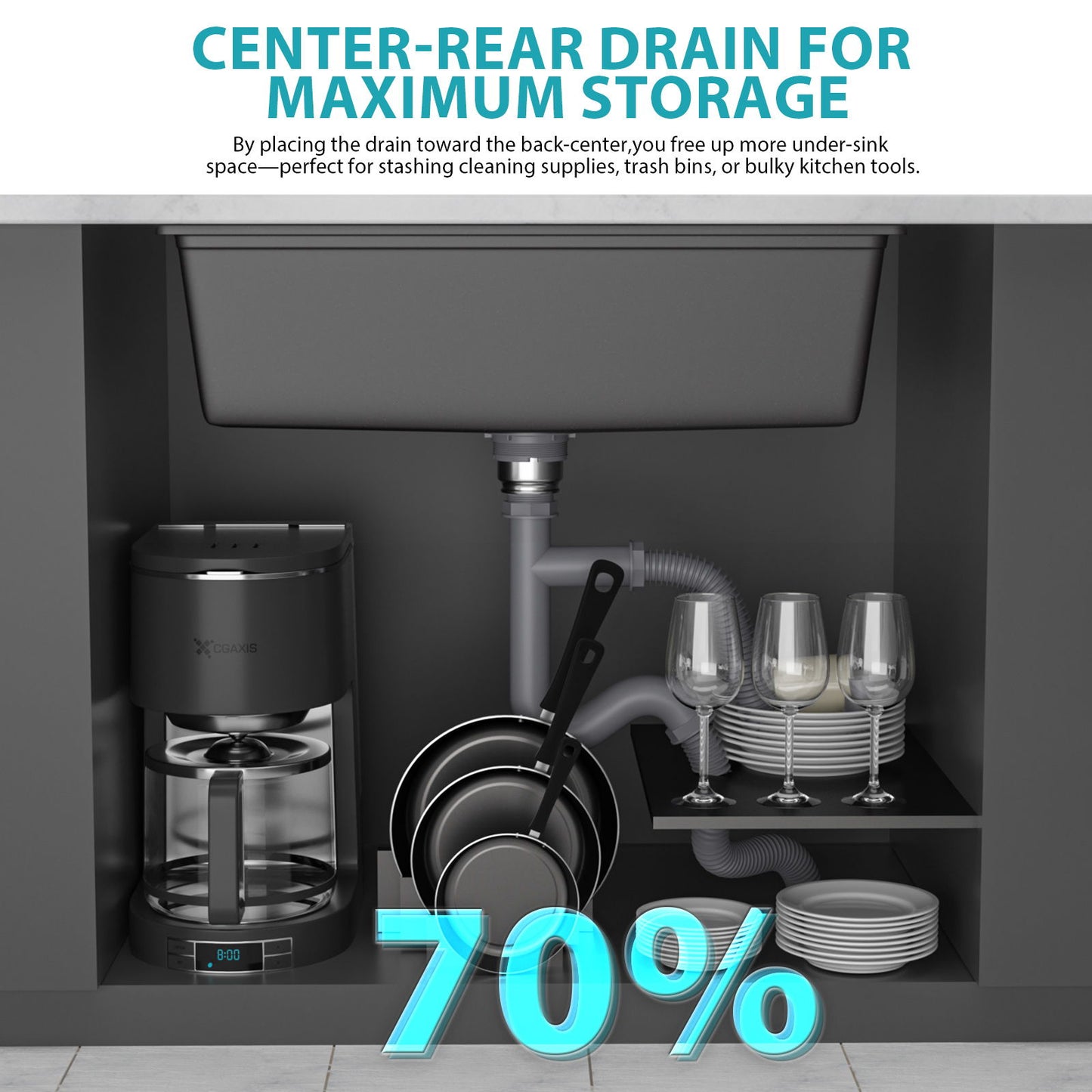 Quartz Composite Kitchen Sink With Undermount Design, Durable Single Bowl Workstation