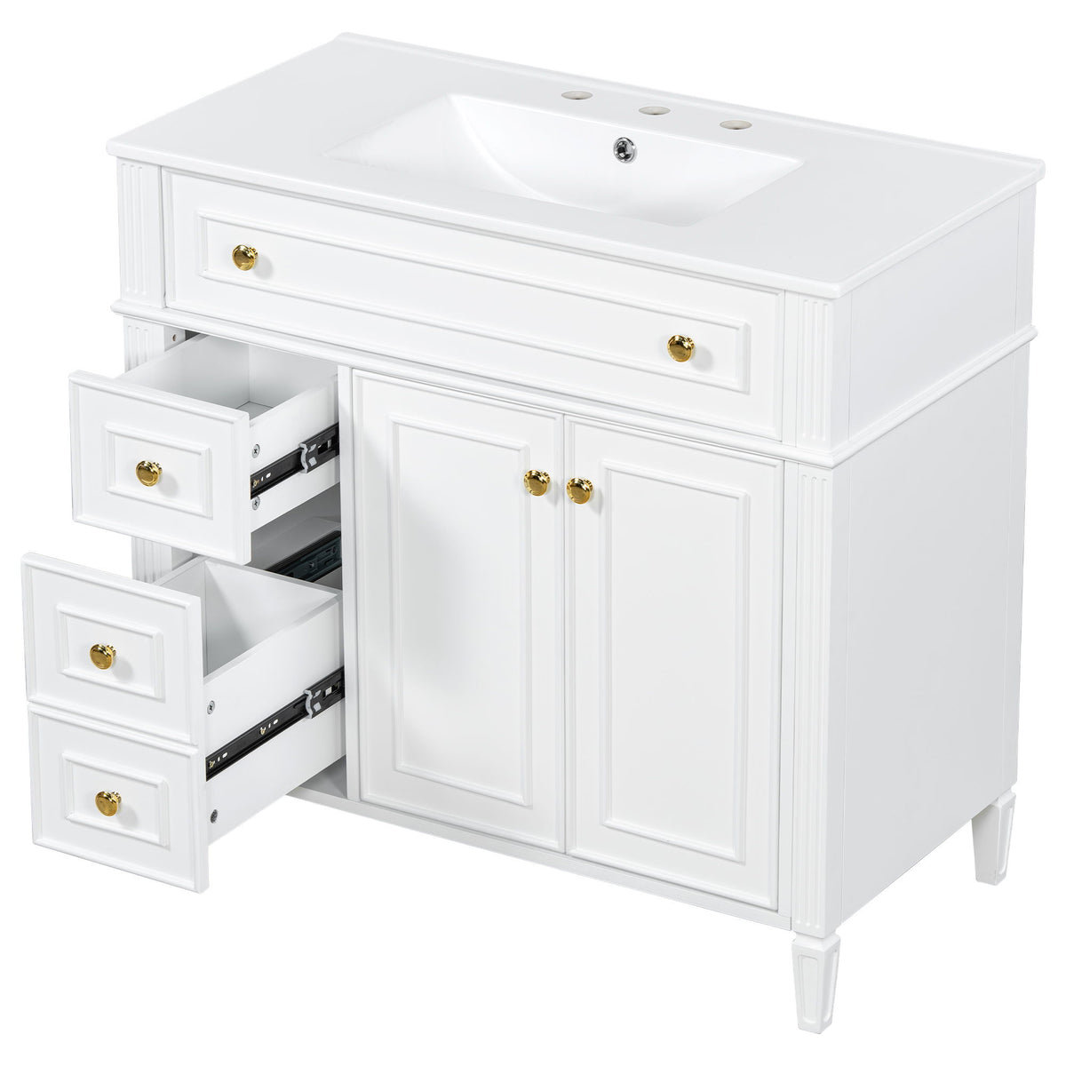 Bathroom Vanity With Sink, 3 Drawers & 2 Doors