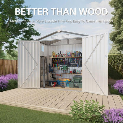 Garden Tool Shed Metal Storage Shed With Peaked Roof Waterproof Lockable Door