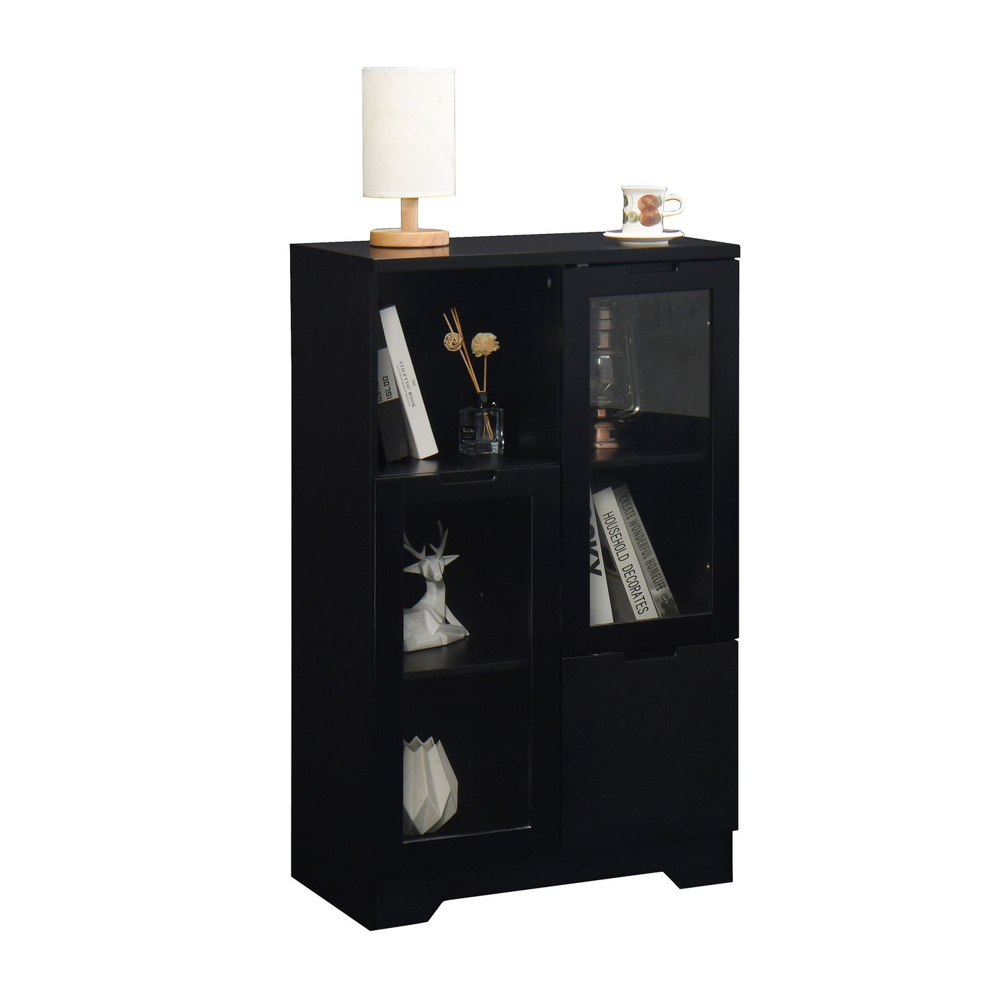 Modern Cabinet With Glass Doors And Drawer