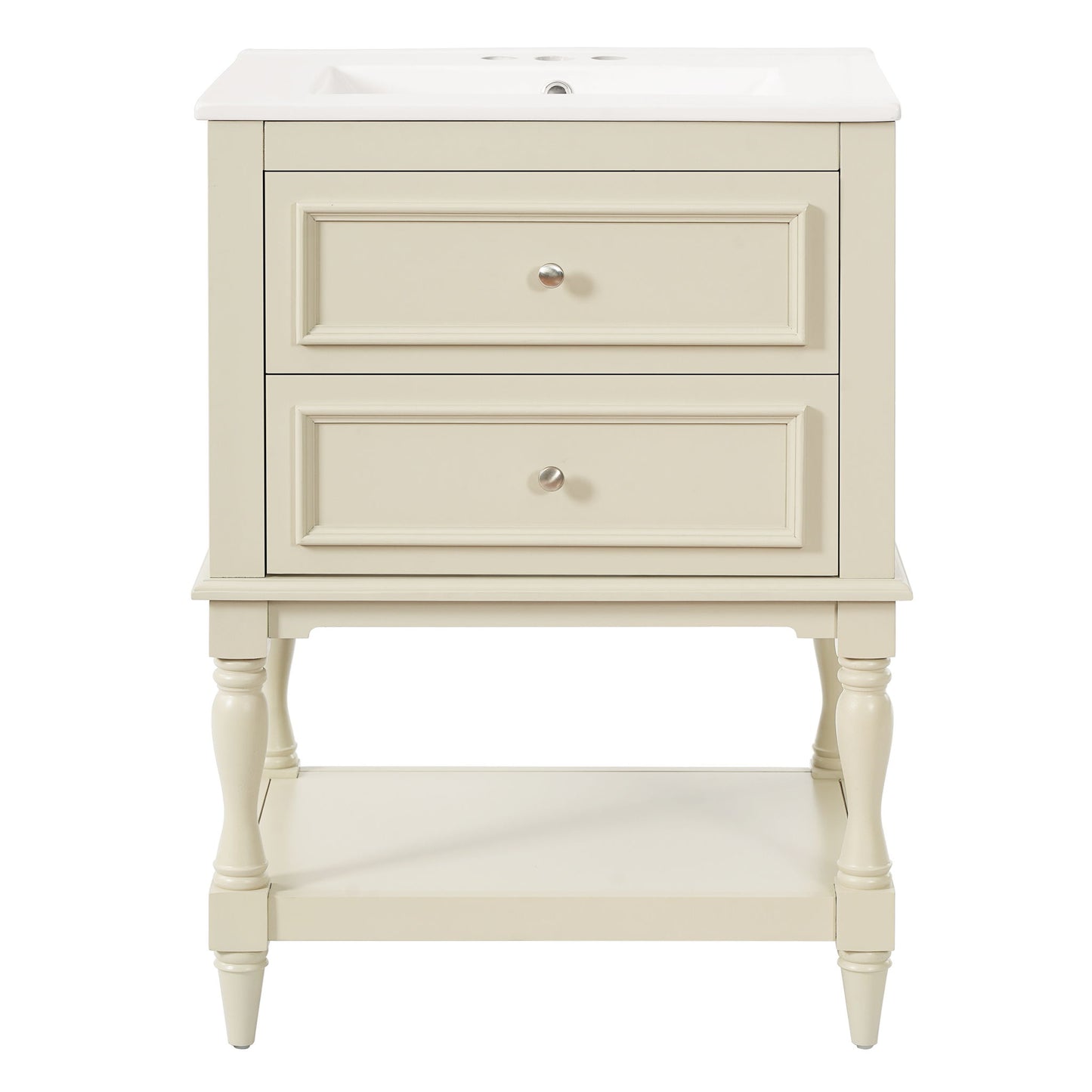 Bathroom Vanity With Sink, 2 Drawers Storage Cabinet, Open Shelf