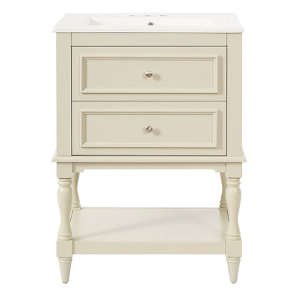 Bathroom Vanity With Sink, 2 Drawers Storage Cabinet, Open Shelf
