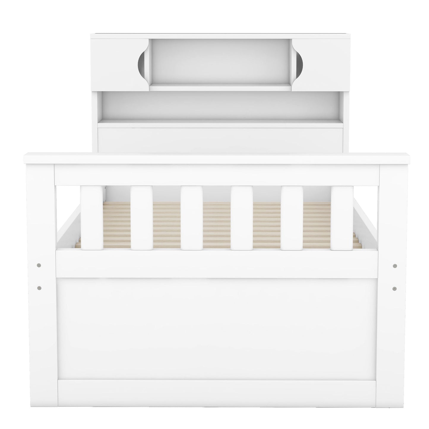 Captain Platform Bed Frame With Storage Bookcases, Shelves, And 4 Drawers