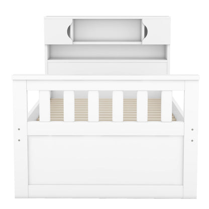 Captain Platform Bed Frame With Storage Bookcases, Shelves, And 4 Drawers