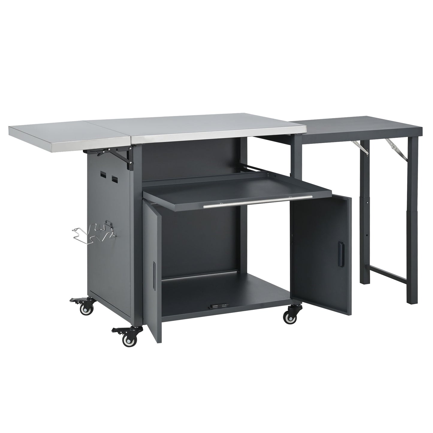 Foldable Outdoor Prep Station BBQ Cart With Trash Rack