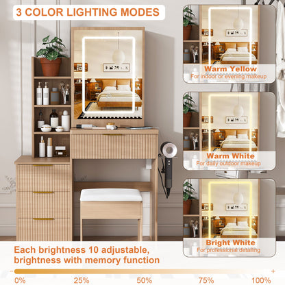 Modern Vanity Desk With 3 LED Lighting Modes, 4 Drawers