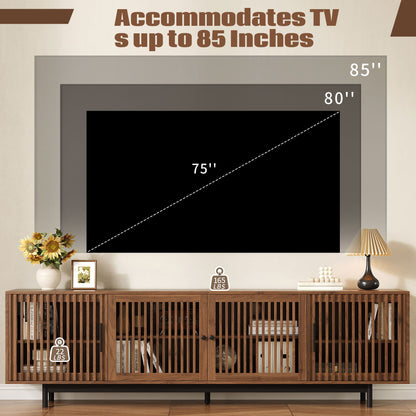 TV Stand For TVs, Entertainment Center With Closed Storage & Cable Management, Soft Closing Hinges - Walnut