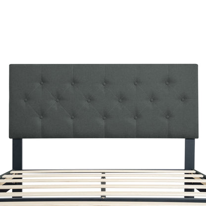 Modern Upholstered Platform Bed Frame With Button Tufted Fabric Headboard