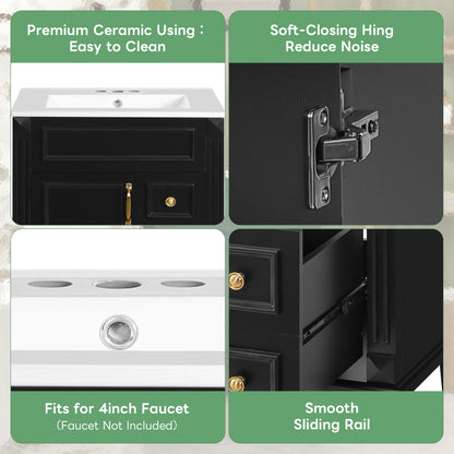 Bathroom Vanity With Sink, Compact Cabinet & 2 Drawers And Adjustable Shelf