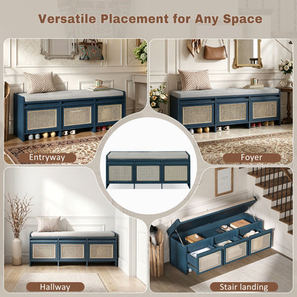 Entryway Shoe Bench With Drawers & Button Tufted Cushion