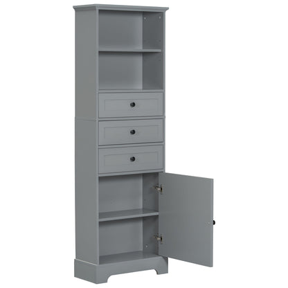 Tall Storage Cabinet With 3 Drawers And Adjustable Shelves For Bathroom