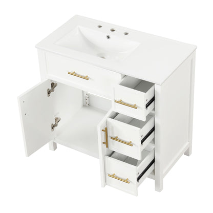 Modern Bathroom Vanity With Sink Top, 2 Doors And 3 Drawers