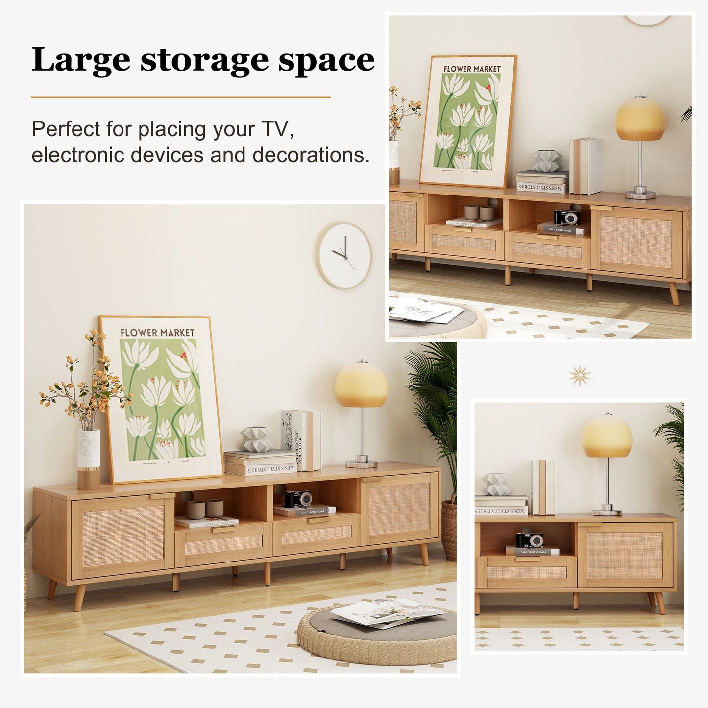 TV Stand, Media Console With Cable Management