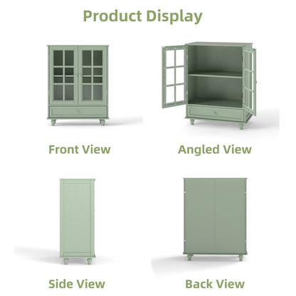 Minimalist Buffet Cabinet With Double Glass Doors And Drawer