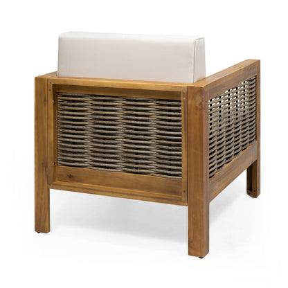 Outdoor Acacia Wood Club Chair With Wicker Accents